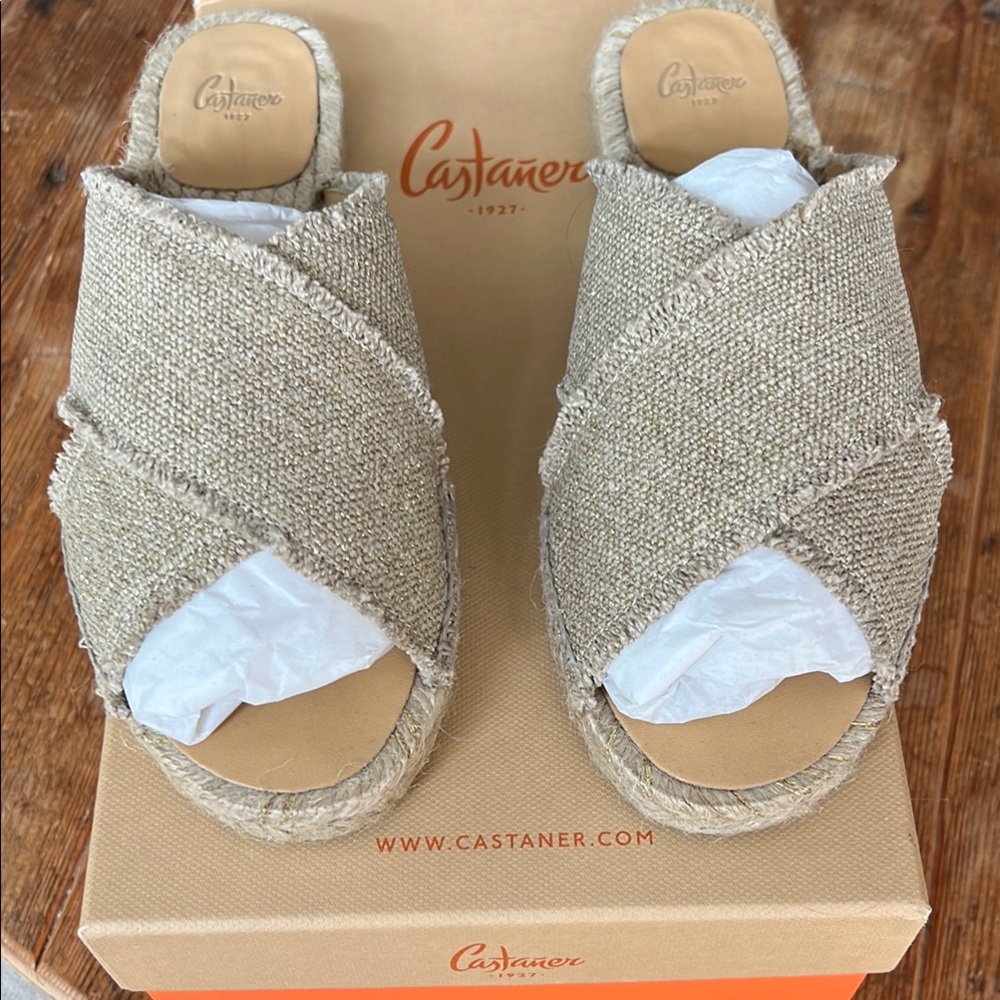 Women's Gold/Tan Espadrille Sandals 38/ 7.5